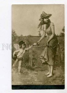 3022292 CUPID & Lady in Hat. Sign NOLA 1908 year RPPC Russia