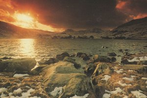 Mount Snowdon Twin Lakes Sunset Welsh 1970s Postcard