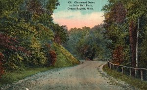 Vintage Postcard 1913 Glenwood Drive In John Ball Park Grand Rapids Michigan WPC