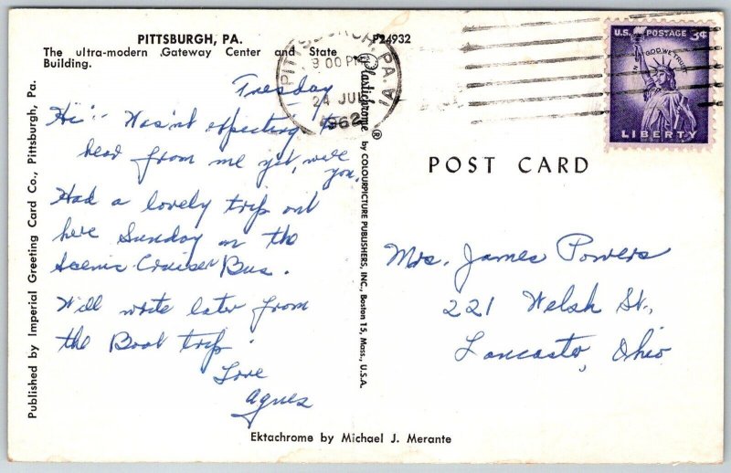 Pittsburgh Pennsylvania 1962 Postcard Modern Gateway Center and State Building