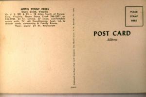 Unused pre-1980 MOTEL STONY CREEK in Stony Creek Virginia VA postcard y3283-12