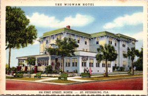 Linen Postcard The Wigwam Hotel 256 First Street North in St. Petersburg Florida