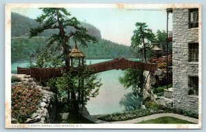 Postcard NY Mohonk Lake A Rustic Bridge Vintage Q1
