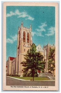 1949 First Methodist Church Building View Stairs Entrance Charlotte NC Postcard