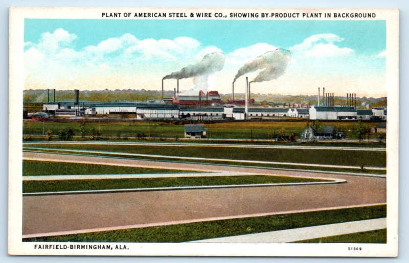 Birmingham AL Alabama American Steel Wire Factory Postcard