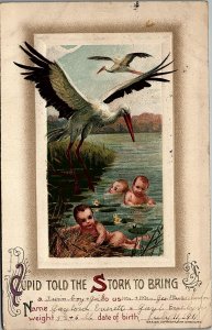 1911 STORK TWINS BIRTH ANNOUNCEMENT GAYLORD MUSSLEMAN INDIANA POSTCARD 39-63