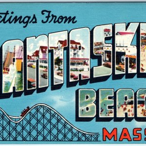 c1940s Nantasket Beach MA Greetings Linen South Shore Novelty Postcard Mass A114