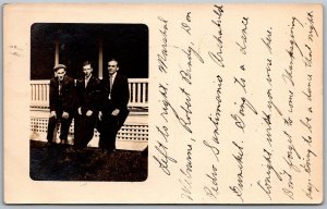 Union City Indiana 1909 RPPC Real Photo Postcard Three Men On A Porch