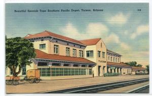 Southern Pacific Railroad Depot Tucson Arizona linen postcard