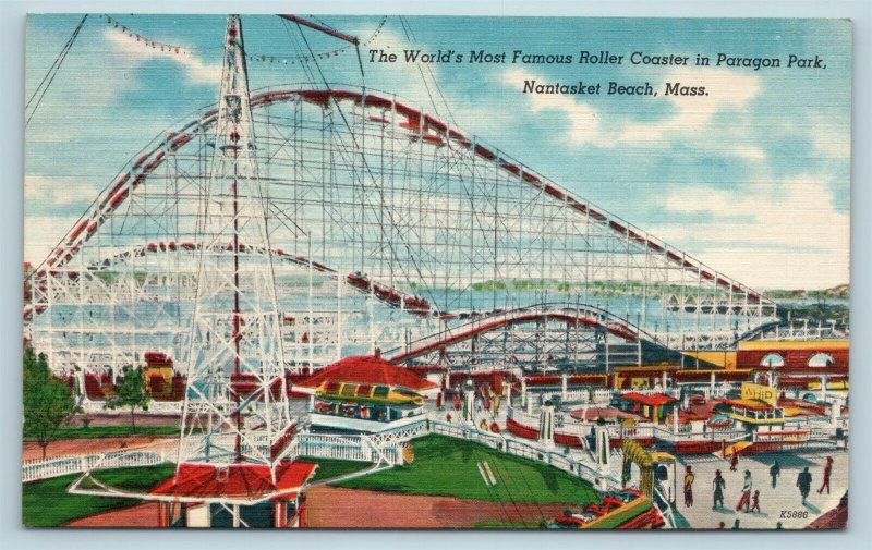Postcard MA Nantasket Beach Paragon Amusement Park Roller Coaster ...