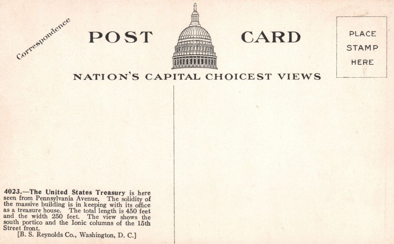 Vintage Postcard The United States Treasury Pennsylvania Avenue Washington DC