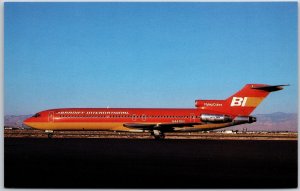 Airplane Braniff International Boeing 727-227 Orange/Ochre Flying Color Postcard