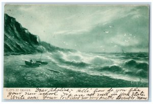 1906 Boat Canoeing Cliffs at Cromer England Rough Seas Tuck Art Postcard