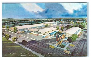 AMARILLO, Texas TX ~ Aerial View TRADE WINDS MOTOR HOTEL Roadside 1950s Postcard