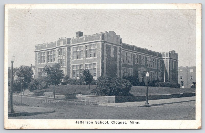 1933 Jefferson School Cloquet Minnesota Campus Building Landmark Posted Postcard