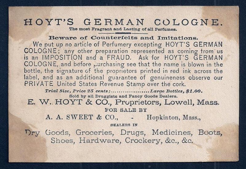 VICTORIAN TRADE CARD Hoyts German Cologne