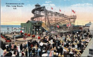 Amusements on the Pike Long Beach California Rollercoaster Vintage Postcard C052