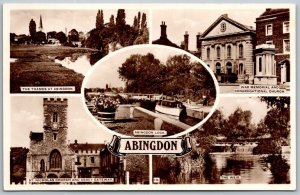 Abingdon On Thames England 1950s RPPC Real Photo Postcard Church Abbey Weir