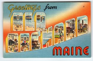 Greetings From Old Orchard Maine Large Big Letter Postcard Linen Unused Beaches