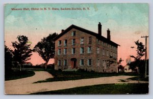 J91/ Sackets Harbor New York Postcard c1910 Masonic Hall Oldest 407