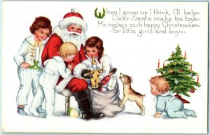 C. 1910 Santa Claus Toys Cute Dog Kids Christmas Tree Postcard P66