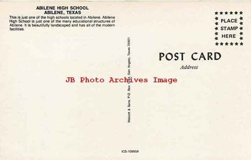 TX, Abilene, Texas, Abilene High School, Walcott & Sons, No ICS-106959