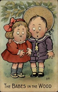 A/s Babes in the Wood Boy and Girl Surprised Children Vintage Postcard