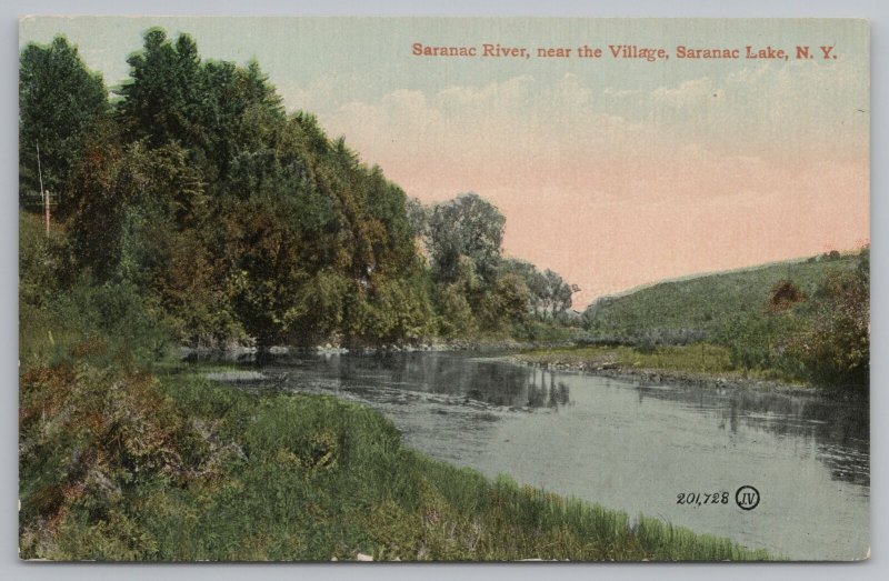  Saranac Lake New York~Saranac River Shoreline Near Village~Vintage Postcard