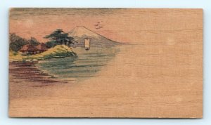 Handmade Balsa Wood Stock Trade Cards Hand Drawn Color LOT of 6 Japan China C13