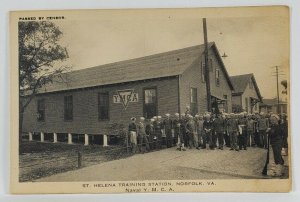 Norfolk VA St Helena Training Station Navy Y.M.C.A Sailors Posing Postcard Q20