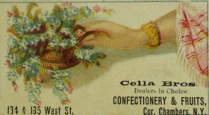 1880's-90's Cella Bros. Confectionery & Fruits Lady's Hand Forget-Me-Nots P101 