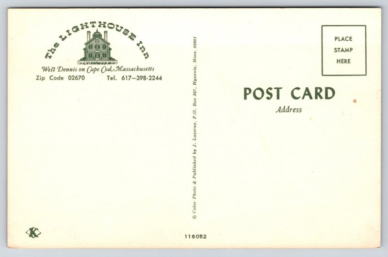 Roadside~Cape Cod Massachusetts~Lighthouse Inn~Pool~Umbrella~1950s Postcard