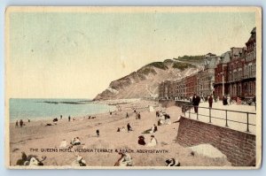 Aberystwyth Wales Postcard Queens Hotel Victoria Terrace Beach c1930's
