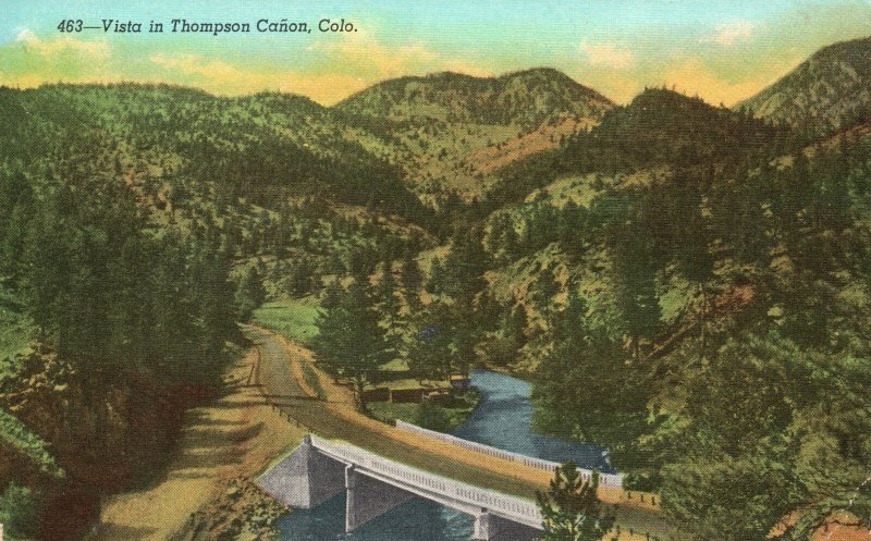 Vintage Postcard Vista Thompson Canon Popular Thoroughfare Estes Park Colorado
