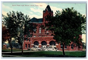 North Platte Nebraska NE Postcard High School Building Campus Students c1910's