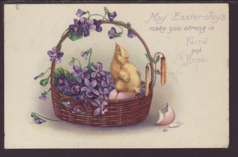 May Easter Joys,Chicks,Flowers Postcard