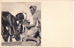 JUDAICA, Israel, Palestine, Kibbutz Kvutzah, Man with Goats, pre-1948, Farm