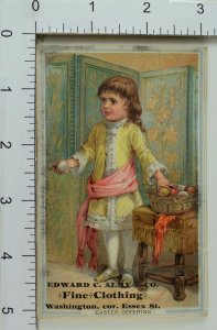 Victorian Easter Trade Card Edward C Almy & Co Pretty Girl Basket Of Eggs #A