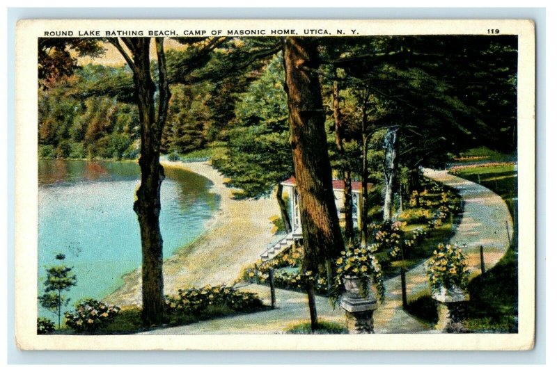 c1920's Round Lake Bathing Beach Camp Masonic Home Utica New York NY Postcard 