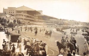 Mexico City~Hipodromo~Racecourse~Horses & Riders on Race Track~Grandstand~RPPC