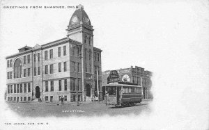 New City Hall Streetcar Shawnee Oklahoma 1905c postcard