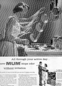 1958 Ladies Home Journal Mum Deodorant Vintage Print Ad Stops Odor Active Day