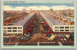 Chicago Illinois 1940s Postcard South Water Market Delivery Trucks Warehouse