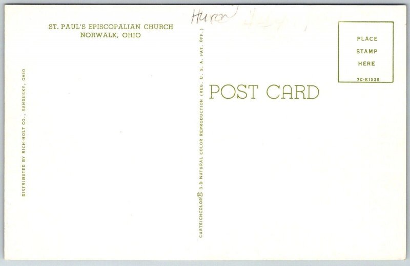 Norwalk Ohio 1960s Postcard St. Paul's Episcopalian Church