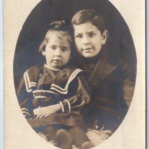 c1910s Cute Sibling Portrait RPPC Brother Sister Sailor Dress Card Boy Girl A212