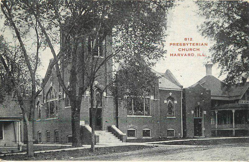 c-1910 Harvard Illinois Presbyterian Church Hoffman postcard 7729