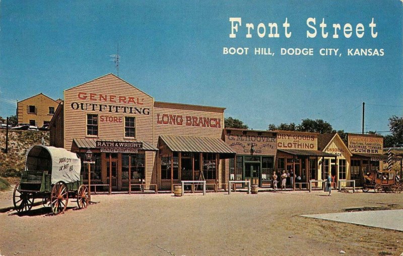 Front Street Scene Boot Hill DODGE CITY, KS Covered Wagon 1967 Vintage Postcard