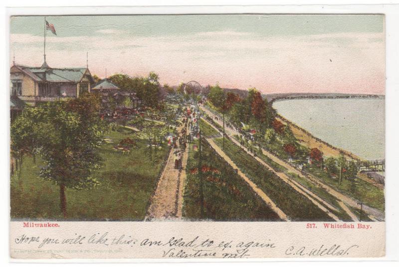 Whitefish Bay Milwaukee Wisconsin 1906 glitter highlights postcard