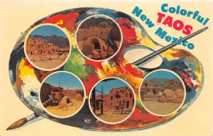 Taos New Mexico c1963 Postcard Colorful Taos Artists Palette 