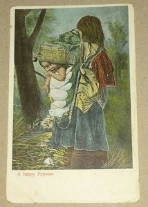 VINTAGE UNUSED POSTCARD A HAPPY PAPOOSE  EARLY 1900'S PENNY PC